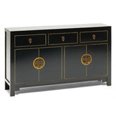 Golden Dragon Oriental Painted Solid Wood Black Large Sideboard 160x40x85cm